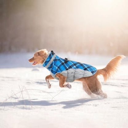 Lelepet Dog Winter Coat Waterproof Small Dog Coat with Harness Built in - color: Blue Plaid, size: X-Small