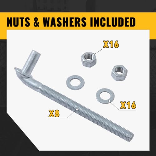 VIVIDA 8 Inch J Bolt Gate Hinge 8-Pack, 5/8" Gate Bolt Post Hinge | Galvanized Gate Bolt Post Hinge, Chain Link Fence Gate Hardware, Nuts & Washers Included - size: 8" (8 PCS)