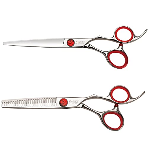 Professional 6.0-inch Shears Cutting &Thinning Scissors Kit Convex Edge Hairdressing Scissors Set 440C Steel Stainless Japanese Process with Free Fine Orange Leather Case - style: 6 Inch Cuting & Thinning
