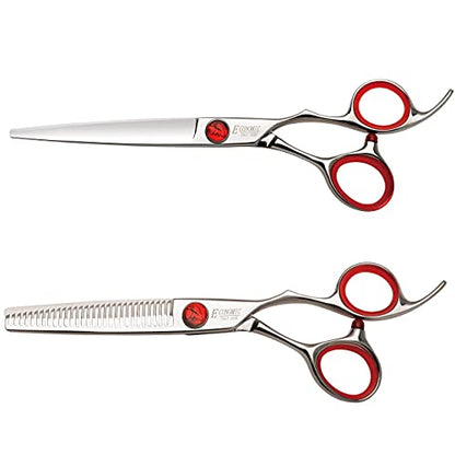 Professional 6.0-inch Shears Cutting &Thinning Scissors Kit Convex Edge Hairdressing Scissors Set 440C Steel Stainless Japanese Process with Free Fine Orange Leather Case - style: 6 Inch Cuting & Thinning
