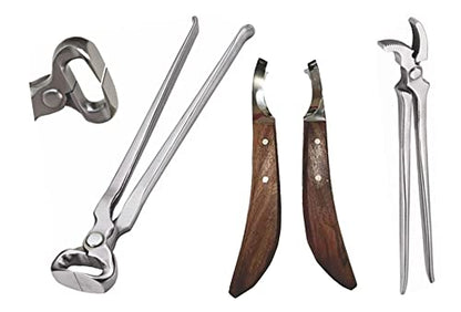 Hoof Nipper 14" with Hoof Curved Jaw Clincher & Farrier Hoof Knives Set Horse Hoof Trimming Kit, Heavy-Duty Steel Nipper, Curved Clincher & Sharp Farrier Knives for Hoof Care