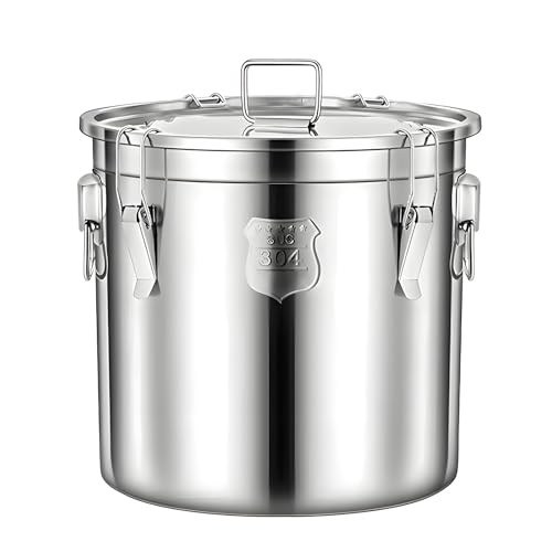304 Stainless Steel Airtight Canister, Metal Cereal Flour Storage Container with Carry Handle Sealed Lid Coffee Canisters for Household Kitchen Bean Oil Milk Barrel (33L/8.7Gal) - size: 33L/8.7Gal