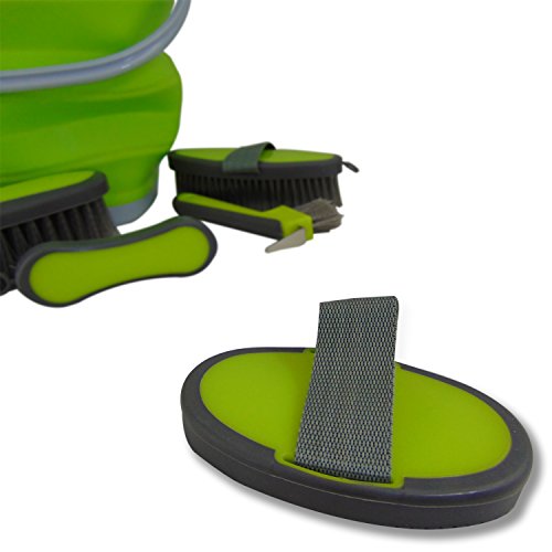 Collapsible Grooming Kit 10 Liter Bucket and 5 Grooming Tools - By Southwestern Equine (Lime Green) - color: Lime Green