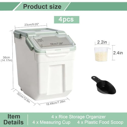 RUIAN Flour Storage Container 50lb Airtight Food Storage Bin(Green,4pcs) - color: Green,4pcs,50lb