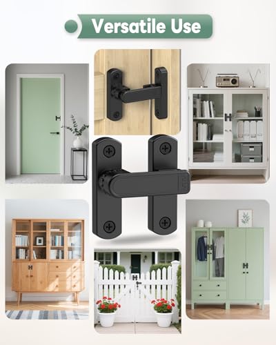 Adjustable Barn Door Locks, 90/180 Degree Gate Latch, Black-2 Pcs - color: Black-2 Pcs