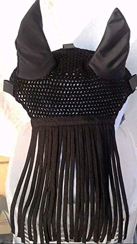 Horse/Full Fly Bonnet with Ears Net with Fringes Fly Veil Mask Hood Cotton Crochet Hand Made Breathable Protect Equestrian Tack Shows (Orange)