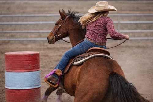 CHALLENGER Horse 4-3/4" Western Saddle Barrel Racing Lightweight Aluminium Stirrups 5181 - color: Pink Tan Leather Tread