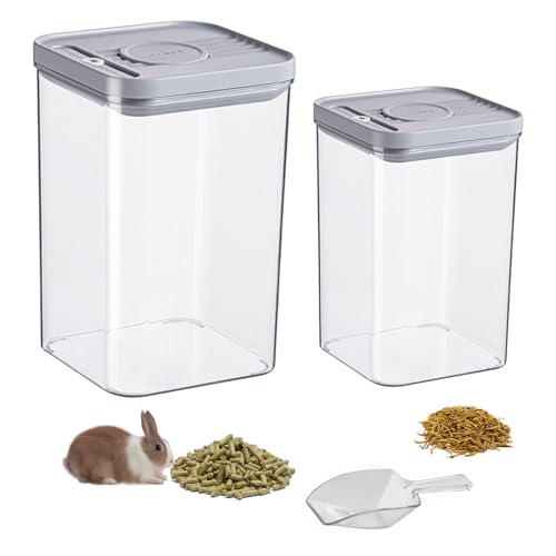 2 Pack Pet Food Storage Containers, 2.6L & 1.6L Small Animal Food Storage Box, Hamsters Treats Container with 1 spoons suitable for cats/hamsters/guinea pigs/rabbits dry food container