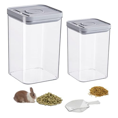 2 Pack Pet Food Storage Containers, 2.6L & 1.6L Small Animal Food Storage Box, Hamsters Treats Container with 1 spoons suitable for cats/hamsters/guinea pigs/rabbits dry food container