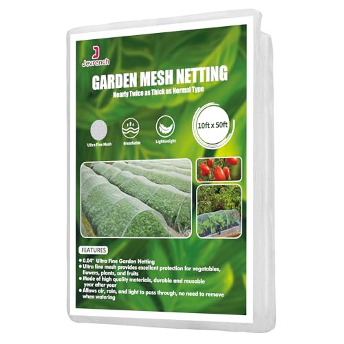 Jevrench 10 x 50 ft Garden Netting Row Cover, Ultra Fine Mesh for Plants | Protective Plant Netting for Gardens, Raised Beds and Greenhouses, Mesh Cover for Vegetables, Fruit Trees and Flowers - size: 10ft x 50ft