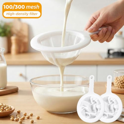 2Pcs Fine Nylon Mesh Strainer, 100/300 Fine Mesh Sieve with Handle