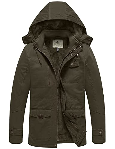 WenVen Men's Winter Thicken Fleece Cotton Military Parka Jacket Warm Coat - color: Army Green, size: Large
