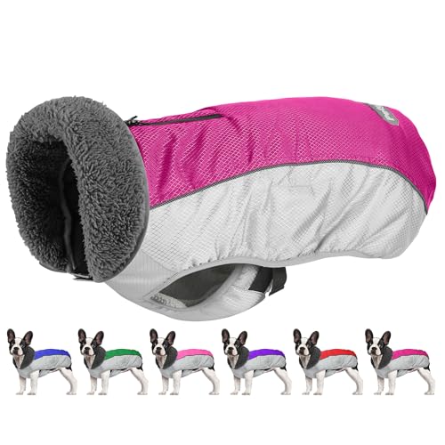 Petglad Dog Coat, Waterproof Ripstop Dog Winter Jacket with Leash Hole, Reflective Adjustable Warm Pet Fleece Snow Sweater for Small Medium Large Dogs - Rosy Red, XL - color: Rosy Red, size: XL