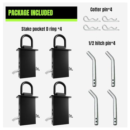 UMIRO Stake Pocket D-Ring Tie Down Anchor, 12000lbs Heavy Duty, Removable, with Hitch Pin, for Flatbed Trucks and Utility Trailers, Black (4pack) - size: 4pack
