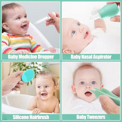 Baby Healthcare and Grooming Kit for Newborn Kids, 24PCS Upgraded Safety Baby Care Kit, Newborn Nursery Health Care Set, Baby Care Products (Green) - style: GREEN-24