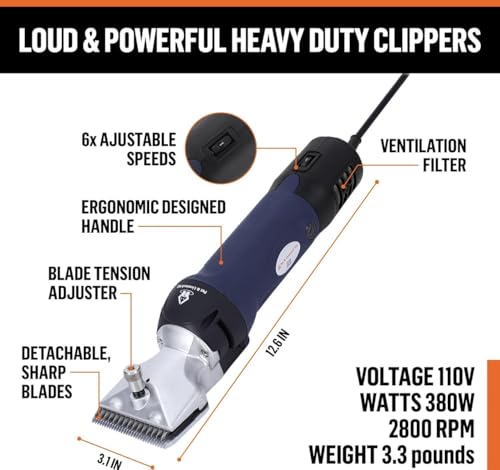 Professional Dog Grooming Clippers for Thick Coats - Shears Heavy Duty Hair Cutting Kit - Large Dog Shaver Set - Pet Trimmer for XL Large Dogs, Horses, Livestock