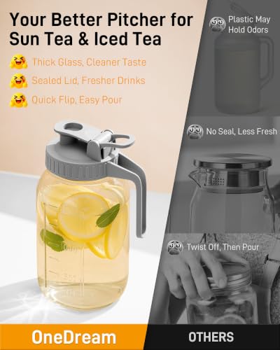 64 oz Mason Jar Pitcher, Glass Pitcher with Lid for Sun Tea & Iced Tea - color: Gray, size: 64 Ounces