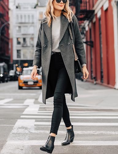 Hooever Women's Wool Coat Notch Lapel Double-Breasted Peacoat - color: Darkgrey, size: X-Small