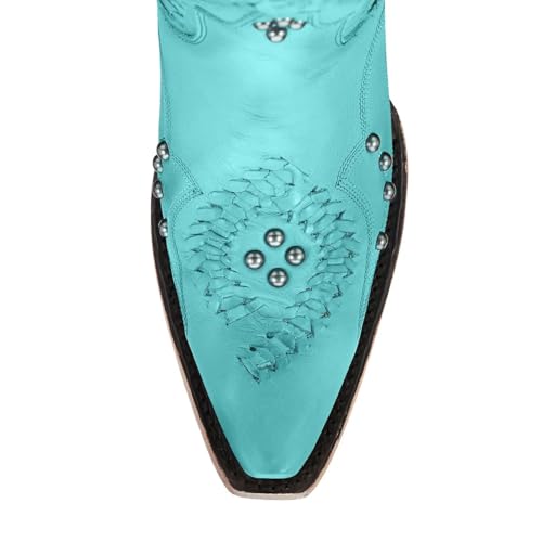 Yolkomo Cowboy Boots for Women Knee High Western Cowgirl Boots - color: Turquoise, size: 15