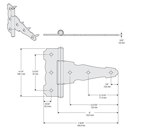 National Hardware Ornamental T-Hinge, 6 in, Hot-Rolled Steel, Black - size: 6 Inch