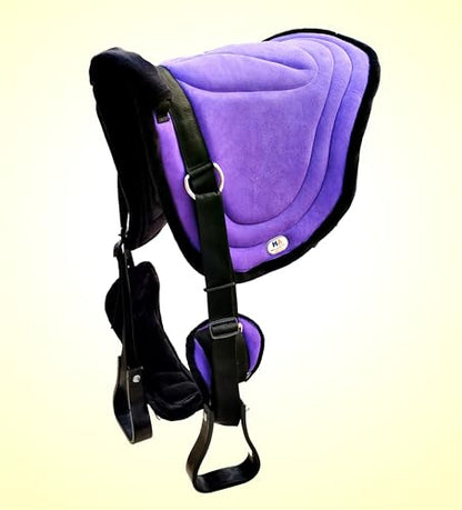 Majestic Ally Padded Suede Leather Bareback Pad Horse Riding Pad with Non Slip Breathable Girth & Stirrups - color: Lilac