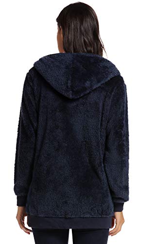 Fleece Coat for Women,Women's Oversized Zip Up Hooded Jacket Winter Plus Size Sherpa Coat - color: Anavyblue, size: Large