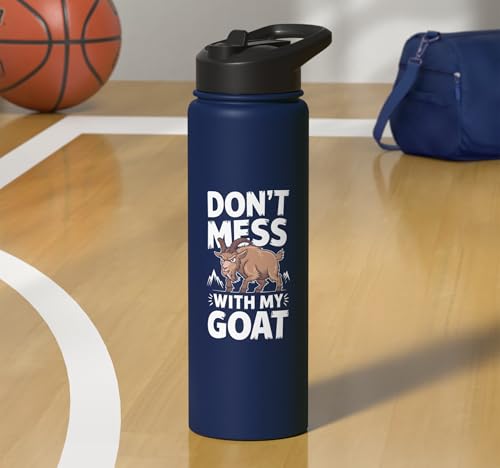 Don´t Mess With My Goat Cute Coat Pygmy Goat Farmer Stainless Steel Insulated Water Bottle - color: Navy Blue