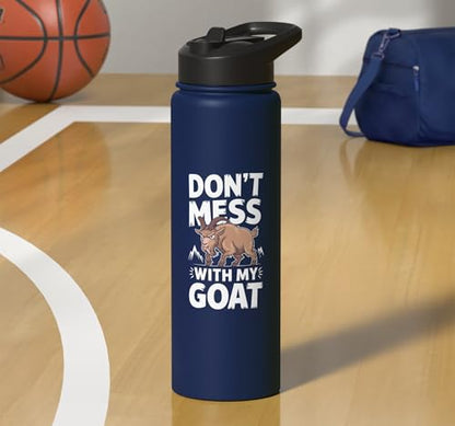 Don´t Mess With My Goat Cute Coat Pygmy Goat Farmer Stainless Steel Insulated Water Bottle - color: Navy Blue