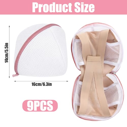 9 Pieces Bra Washing Bags for Laundry - Mesh Lingerie Wash Bags with Zipper, Soft Polyester Delicates Protector for Bras, Underwear, Socks, and Travel Storage (White & Pink, 6.3" x 5.5")