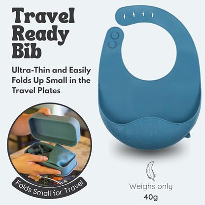 Baby Travel Feeding Set with Silicone Suction Plates, Dark Blue Small - color: Dark Blue