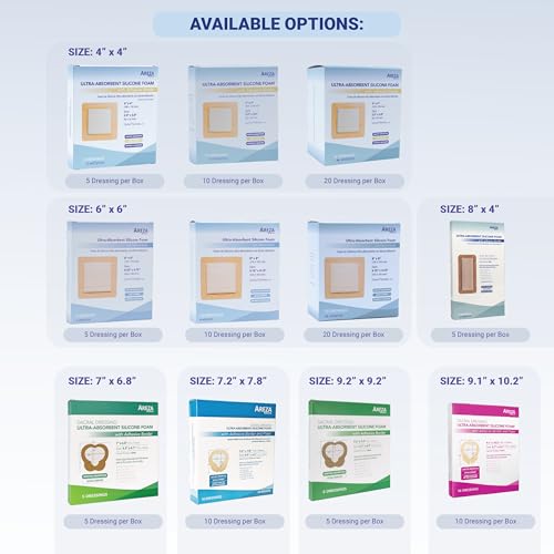 Areza Medical - Silicone Foam with Super-Absorbent Layer - Wound Dressing - Waterproof - with Adhesive Border - Sterile - Designed for Sacral Wounds - 9.1" x 10.2" - 10 PCS per Box - size: 9.1" x 10.2", 10 PCS