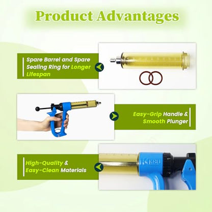 2Pcs 50mL Livestock Syringe, Include 6 Piston Rod Knobs & 2 Spare Barrel - size: 2 PCS