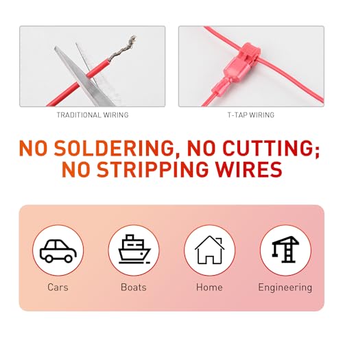 Nilight 120PCS/60 Pairs Red T-Tap Quick Splice Disconnect Wire Terminals - size: 120Pcs 22-16AWG
