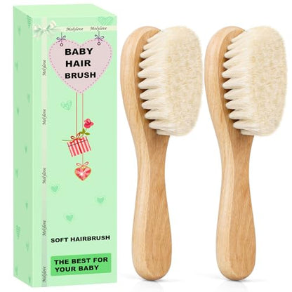 Baby Hair Brush, Wooden Baby Hair Brush for Newborns & Toddlers, Super Soft Goat Bristles Hair Brush, Toddler Hair Brush,Ideal for Cradle Cap (2PCS) - color: Wooden