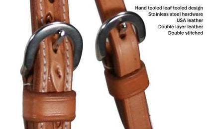 Tahoe Tack USA Leather Leaf Tooled Western Browband Headstall - color: London Tan