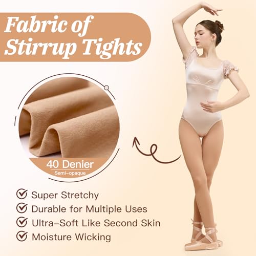 MANZI Women's Stirrup Tights Convertible Dance Tights Adult Women for Ballet Pack of 2 - color: Caramel, size: Small-Medium