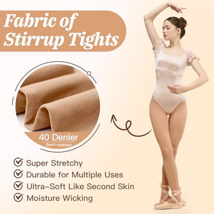 MANZI Women's Stirrup Tights Convertible Dance Tights Adult Women for Ballet Pack of 2 - color: Caramel, size: X-Large