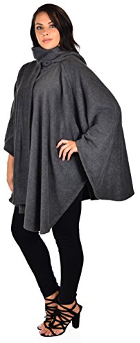 Dare2BStylish Women Poncho Style Fleece Cover Up with Muffler - color: Charcoal Gray