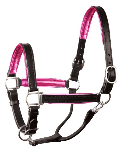 1" HORSE METALLIC BLACK/PINK PADDED HALTER W/ STAINLESS STEEL HARDWARE
