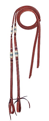 CHALLENGER Horse Western 8' Tan Leather Turquoise Rawhide Split Reins 6678S