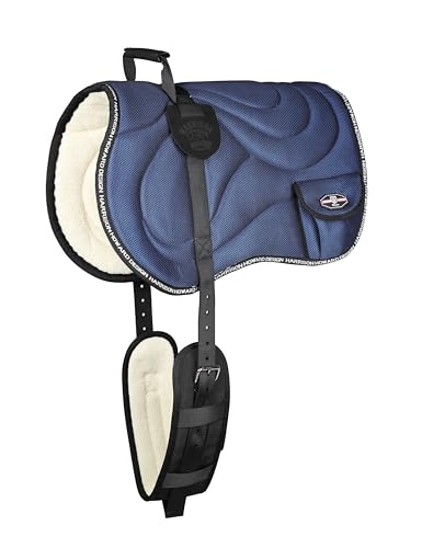 Harrison Howard Bareback Horse Riding Pad Breathable Mesh Cushioned No-Saddle Pad with Girth for Trail Training - color: Navy