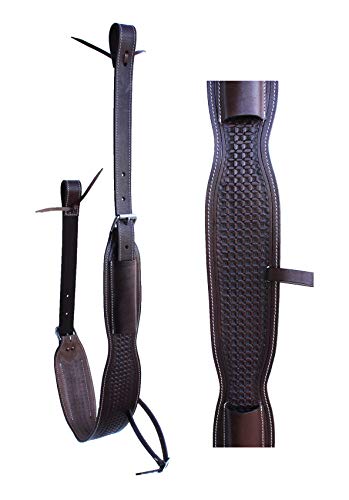 CHALLENGER Horse Western Basketweave Tooled Leather Rear Flank Saddle Cinch Billets 9780 - color: Dark Brown
