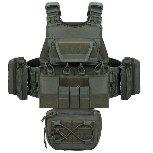 YAKEDA Outdoor Training Vest With PALS System MultiFunctional MOLLE Quick Release Vest- For Hiking, Camping Training - color: Cavalry Green