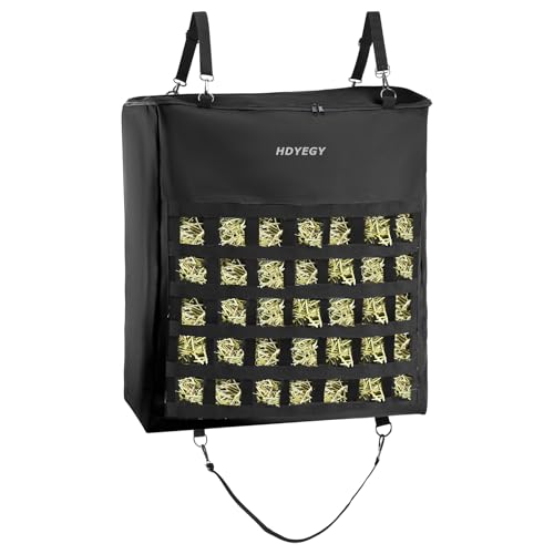 1Pcs Hay Bag for Horse,Slow Feed Bag Heavy Duty 1200D Oxford Fabric Hay Bag with Front Hay Nets Design and Zipper Large Top Load Feeding Bag for Horses and Livestock,24x11x24 Inch,Black
