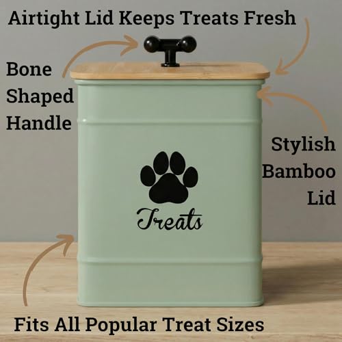 Dog Treat Container Airtight, 6"W x 8"H, Powder Coated, 12 Cup Capacity - color: Sage Green