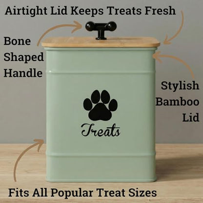 Dog Treat Container Airtight, 6"W x 8"H, Powder Coated, 12 Cup Capacity - color: Sage Green