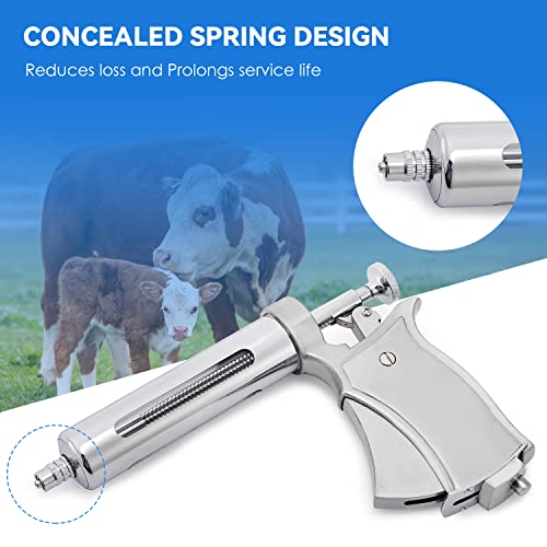 NEWTRY 50ML Continuous Livestock Syringe Adjustable Poultry with 10 Needles | Semi Automatic Syringe Adjustable Poultry Gun Stainless Steel with 10 Needles for Horse Sheep Cattle