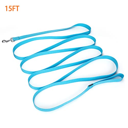 Strong Durable Nylon Dog Training Leash, 1 Inch Wide Traction Rope, 6 ft 10ft 15ft Long, for Small and Medium Dog (Mint Blue, 15 Feet) - color: Mint blue, size: 15 Feet