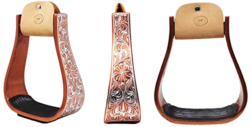 Horse Western 5" Wide Barrel Racer Engraved Aluminum Show Stirrups 51177v - color: Bronze, size: 5" Width, 5" Height