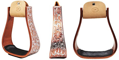 Horse Western 5" Wide Barrel Racer Engraved Aluminum Show Stirrups 51177v - color: Bronze, size: 5" Width, 5" Height